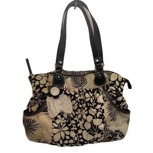 RELIC FLORAL BLACK/TAN Large Coated Canvas Tote Shoulder Bag Leaves lightweight